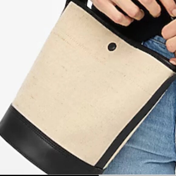 J. Crew Natural/Black Canvas Bucket Bag/NWT - Picture 2 of 11